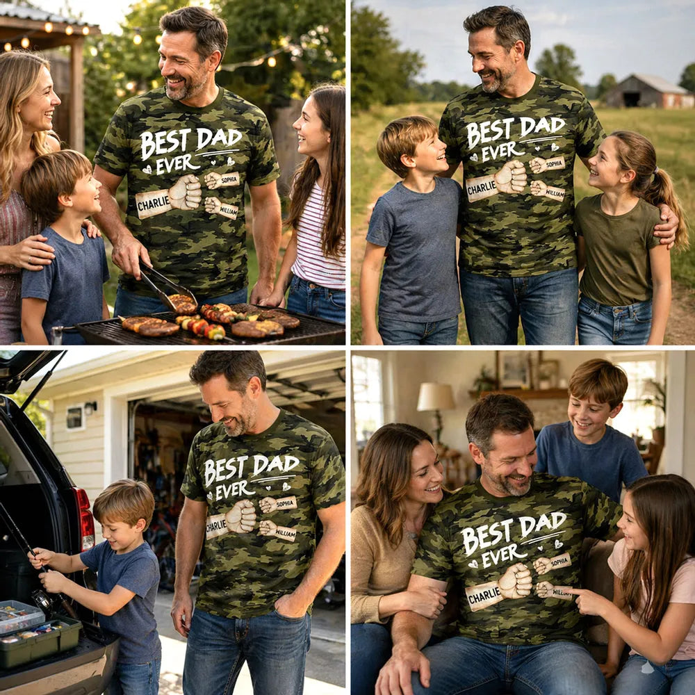 Personalized Best Dad Ever Printed Classic Tee, Camo Fist Bump Unique Father's Day Gift For Dad