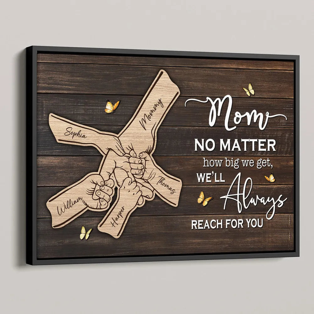 Mom We'll Always Reach For You Poster, Personalized Hand-Holding Design, Meaningful Gift for Mom