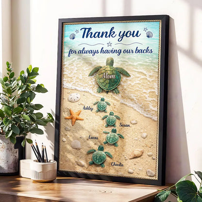 Personalized Turtle Family Beach Poster Thank You for Always Having Our Backs Unique Mother's Day Gift for Mom