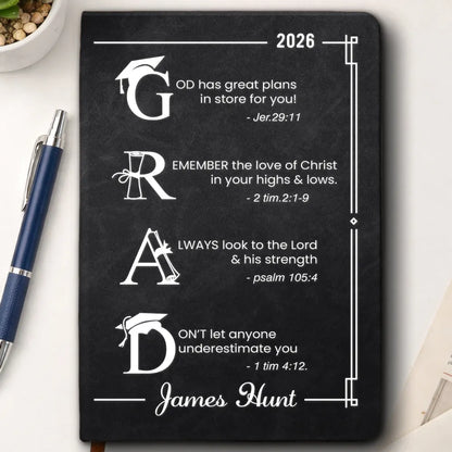 Personalized Leather Journal With Faith Graduation Design, Unique Gift for Graduate Encouragement