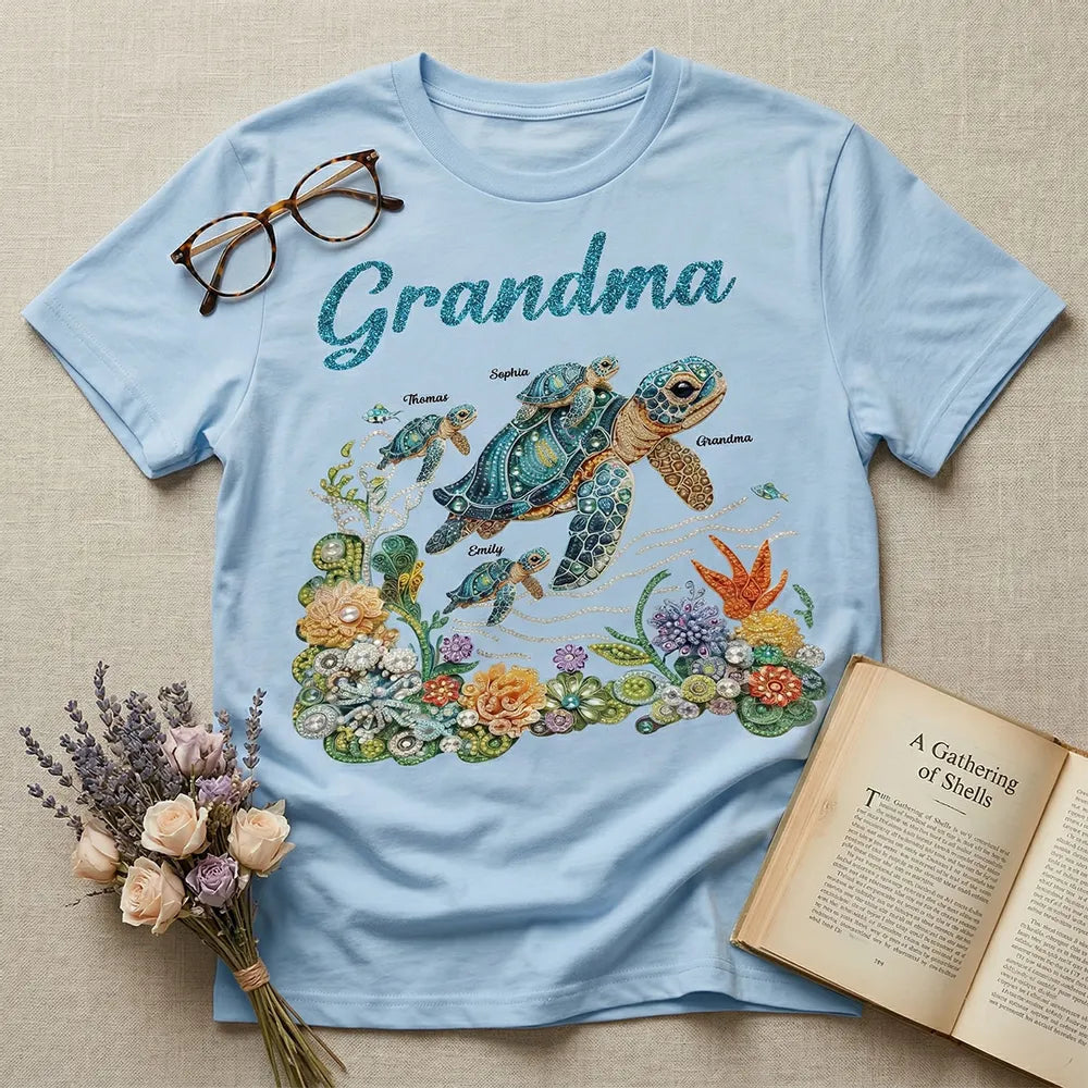 Personalized Grandma Sea Turtle Classic Tee, Sparkly Ocean Art, Unique Gift for Grandma for Mother's Day