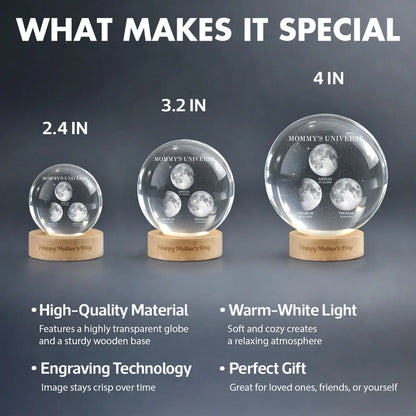 Personalized Globe Lamp Moon Phase Night Light for Mom - Mommy's Universe Starry Glow, Unique Mother's Day Gift