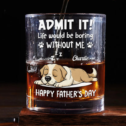 Personalized Dog Dad Whiskey Glass, Sleepy Pup Design, Unique Father's Day Gift for Dad