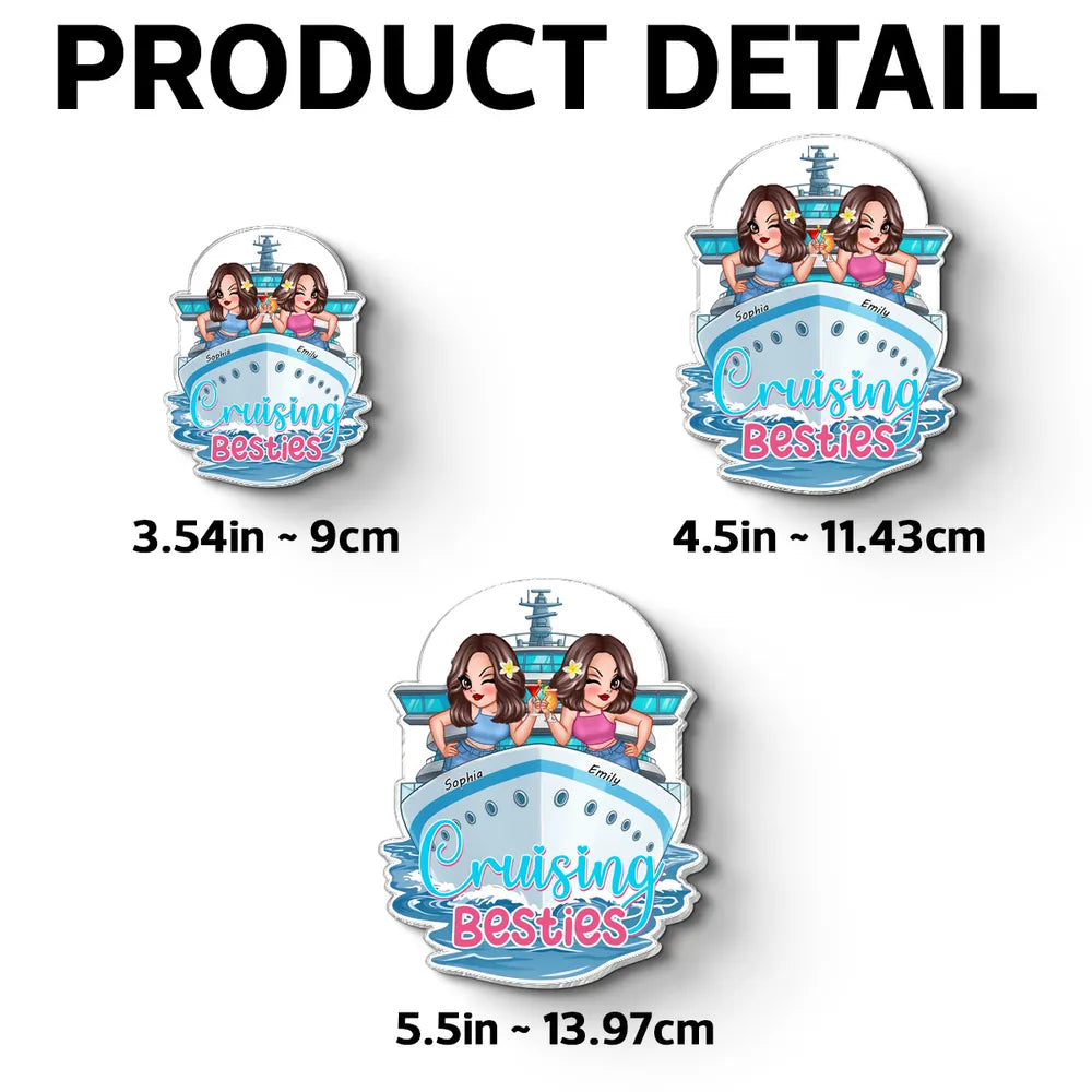 Personalized Cruising Besties Acrylic Magnet, Cute Friends on Cruise Ship Door Decor, Unique Girls Trip Gift