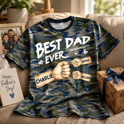 Personalized Best Dad Ever Printed Classic Tee, Camo Fist Bump Unique Father's Day Gift For Dad
