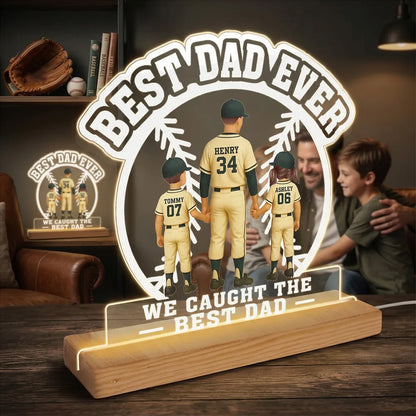 Custom Block LED Light Plaque, Holding Hands Baseball Dad Gift for a Heartfelt Family Keepsake
