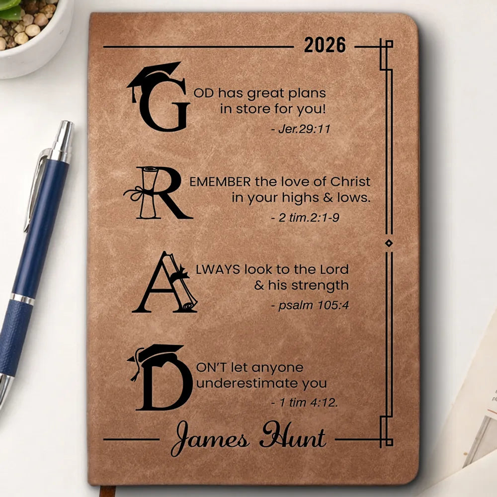 Personalized Leather Journal With Faith Graduation Design, Unique Gift for Graduate Encouragement
