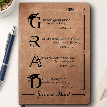 Personalized Leather Journal With Faith Graduation Design, Unique Gift for Graduate Encouragement