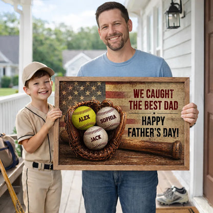 Vintage Baseball Glove Flag Poster, Personalized Wall Art, Unique Father's Day Gift for Dad