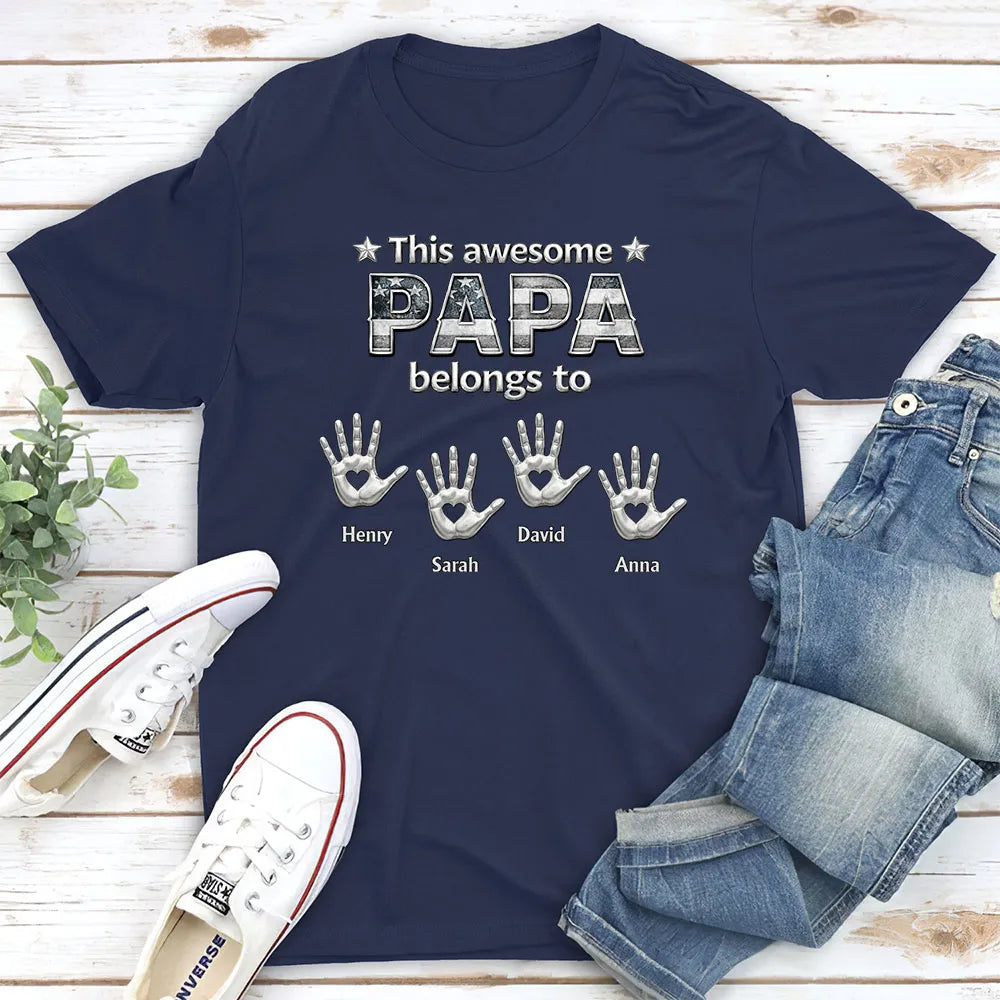 Grandpa Belongs To Us Classic Tee, Custom Heart Handprints, Creative Gift For Grandpa