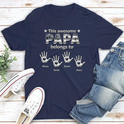 Grandpa Belongs To Us Classic Tee, Custom Heart Handprints, Creative Gift For Grandpa
