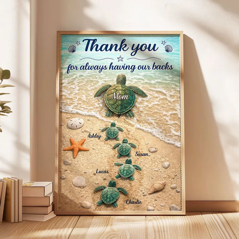 Personalized Turtle Family Beach Poster Thank You for Always Having Our Backs Unique Mother's Day Gift for Mom