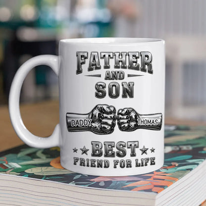 Personalized Ceramic Mug, Father & Son Fist Bump Design, Unique Gift for Dad, Best Friend for Life Keepsake