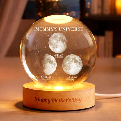 Personalized Globe Lamp Moon Phase Night Light for Mom - Mommy's Universe Starry Glow, Unique Mother's Day Gift