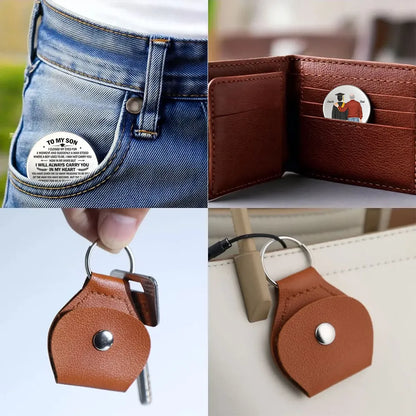 Pocket Hug Love Token for Son, Custom Graduation Keepsake & Creative Gift with Cap & Gown Art