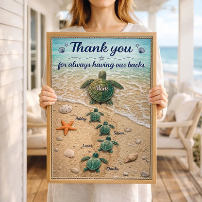 Personalized Turtle Family Beach Poster Thank You for Always Having Our Backs Unique Mother's Day Gift for Mom