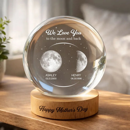 Personalized Globe Lamp with Moon Phases, We Love You to the Moon and Back, Unique Mother's Day Gift