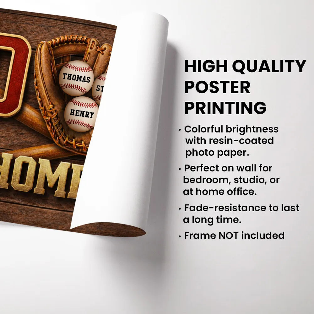 Home Run Dad Poster, Personalized Baseball Wall Art With Custom Names, Meaningful Gift for Dad's Office or Man Cave