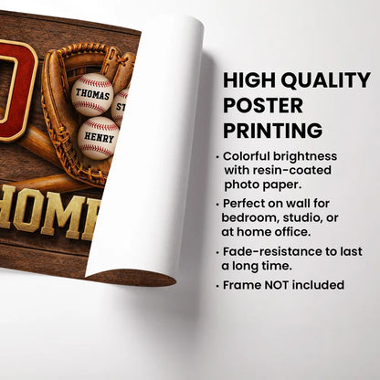 Home Run Dad Poster, Personalized Baseball Wall Art With Custom Names, Meaningful Gift for Dad's Office or Man Cave