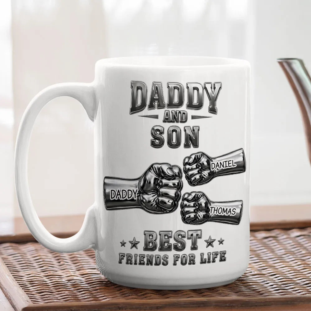 Personalized Ceramic Mug, Father & Son Fist Bump Design, Unique Gift for Dad, Best Friend for Life Keepsake