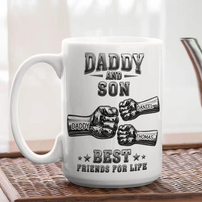 Personalized Ceramic Mug, Father & Son Fist Bump Design, Unique Gift for Dad, Best Friend for Life Keepsake