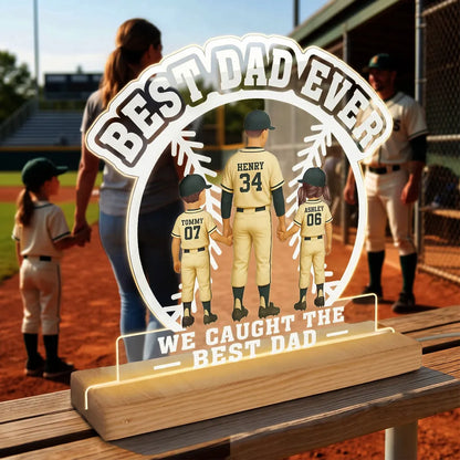 Custom Block LED Light Plaque, Holding Hands Baseball Dad Gift for a Heartfelt Family Keepsake