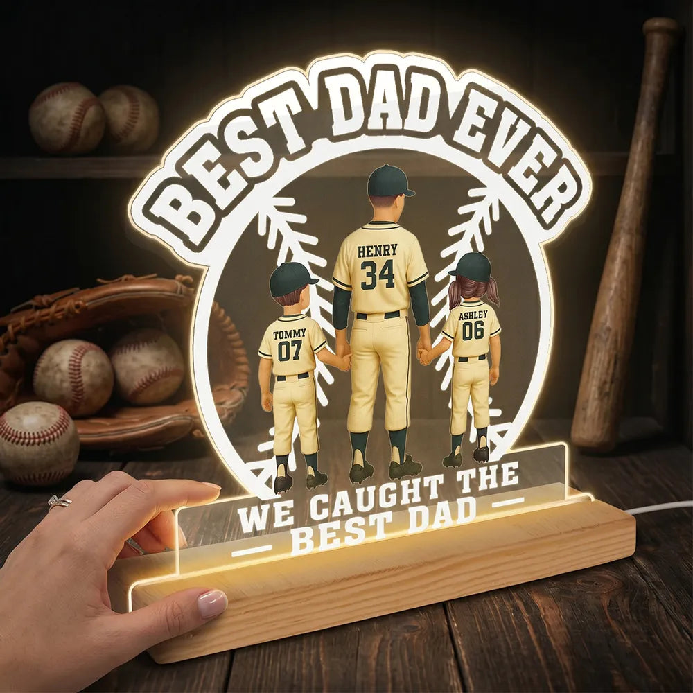 Custom Block LED Light Plaque, Holding Hands Baseball Dad Gift for a Heartfelt Family Keepsake