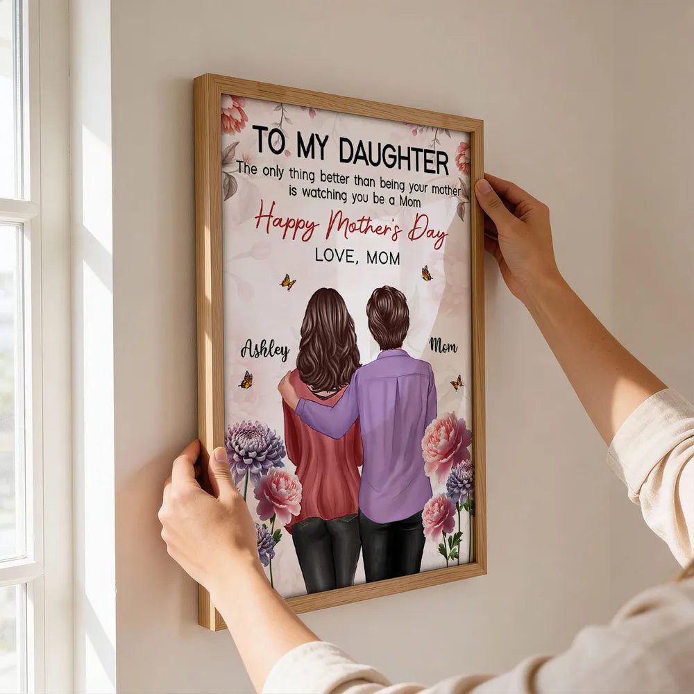 Personalized Mother's Day Gift for Daughter, Custom Mother & Daughter Hug Wall Art, Watching You Be a Mom Canvas Print Poster