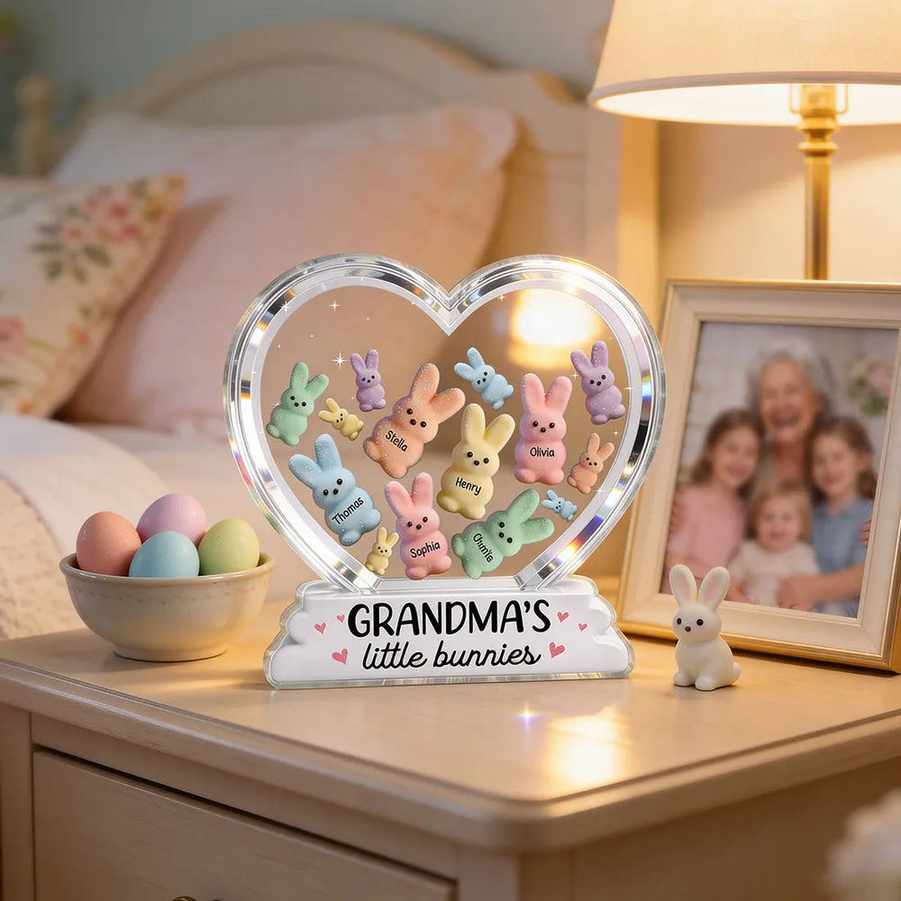 Personalized Shaped Acrylic Block Plaque Grandma's Little Bunnies Heart Easter Decor, Unique Gift for Grandma