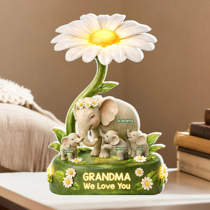 Shaped Acrylic Block Plaque for Grandma Elephant Family Under Daisy Warm Floral Decor Unique Creative Gift