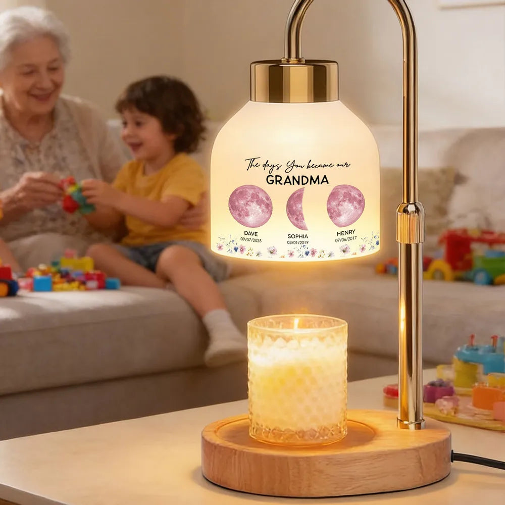Personalized Moon Phase Candle Warmer Lamp for Mom - Custom Family Dates Night Light, Unique Mother's Day Gift