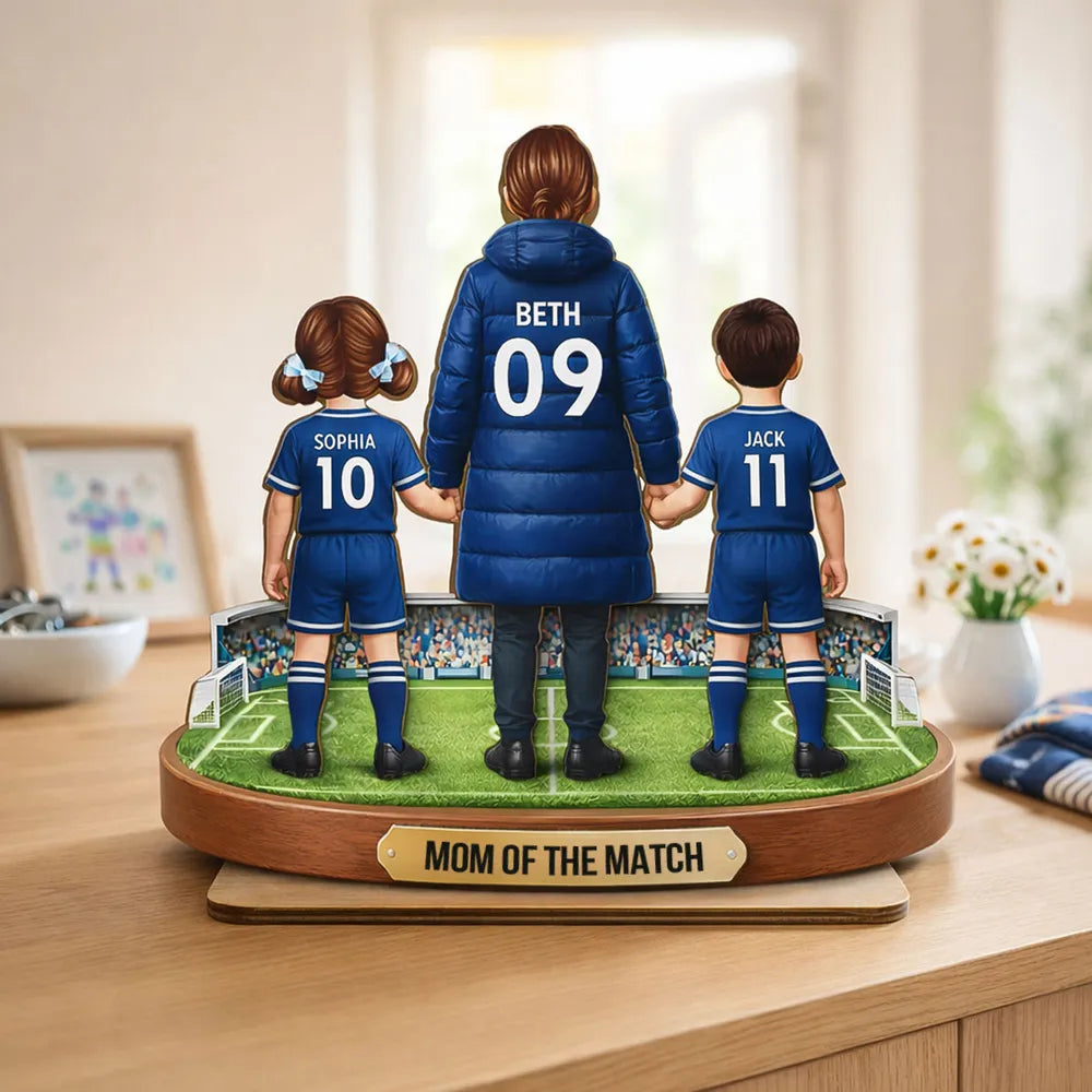 Personalized 2-Layer Wooden Plaque Mom of the Match Soccer Field Holding Hands Unique Gift for Soccer Mom
