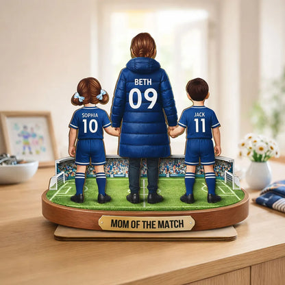 Personalized 2-Layer Wooden Plaque Mom of the Match Soccer Field Holding Hands Unique Gift for Soccer Mom