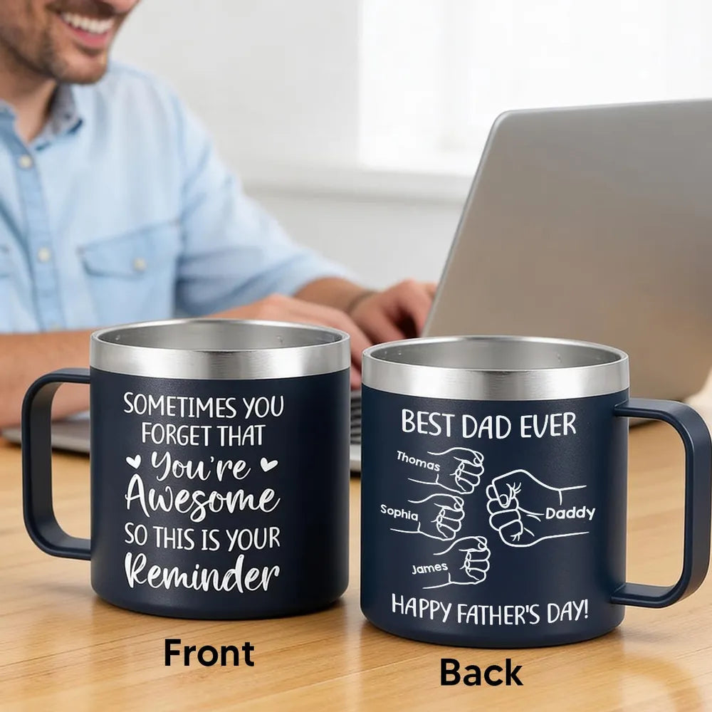 Personalized Stainless Steel Coffee Mug for Dad, Best Dad Ever Fist Bump Design, Unique Father's Day Gift