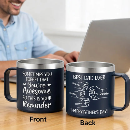Personalized Stainless Steel Coffee Mug for Dad, Best Dad Ever Fist Bump Design, Unique Father's Day Gift