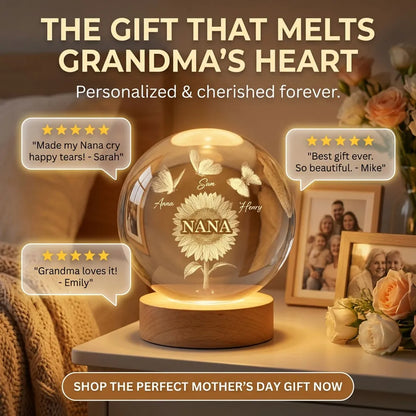 Personalized Globe Lamp with Sunflower Grandma Design, Cozy Nightstand Decor, Unique Gift for Grandma