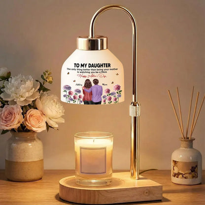 To My Daughter Personalized Candle Warmer Lamp With Mom and Daughter Illustration, Warm Glow Home Decor, Thoughtful Gift
