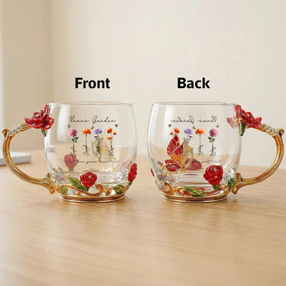 Personalized Enamel Flower Tea Cup, Nana's Garden Floral Gift for Grandma, A Unique Tea Time Keepsake