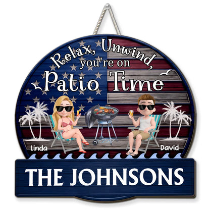 Relax & Unwind Wooden Sign, Cute Patio Grill Cartoon, Creative Gift for Family Outdoor Decor