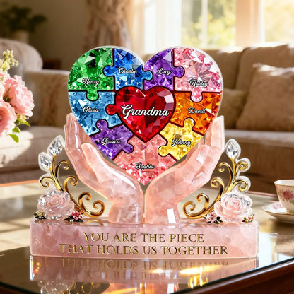 Personalized Shaped Acrylic Block Plaque Puzzle Heart for Grandma, Unique Gift That Holds Us Together