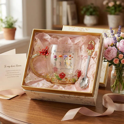 Personalized Enamel Flower Tea Cup, Nana's Garden Floral Gift for Grandma, A Unique Tea Time Keepsake