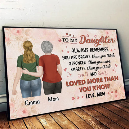 Personalized Mother and Daughter Poster, Always Remember You Are Braver Quote, Unique Gift for Mom or Daughter