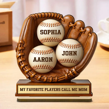 Personalized Baseball Mom 2-Layer Wooden Plaque with Glove & Baseballs - Unique Gift for Mom, Proud Sports Keepsake