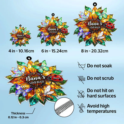 Nana's Love Bugs Acrylic Suncatcher Ornament, Personalized Sunflower Window Decor That Catches Sunlight, Thoughtful Gift