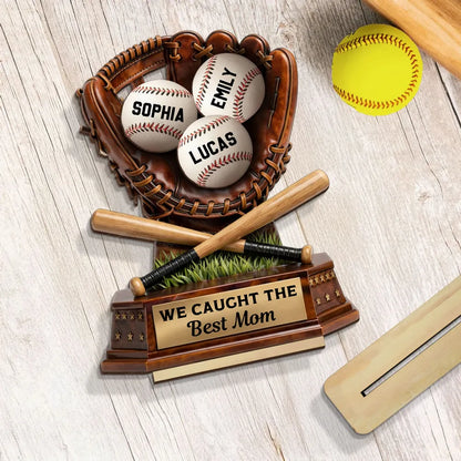 2-Layer Wooden Plaque Personalized Baseball Mom Keepsake for Living Room Display, Sweet 'Best Mom' Gift