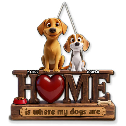 Personalized Wooden Sign With Dog Illustration, Home Is Where My Dogs Are, Unique Gift for Dog Lovers