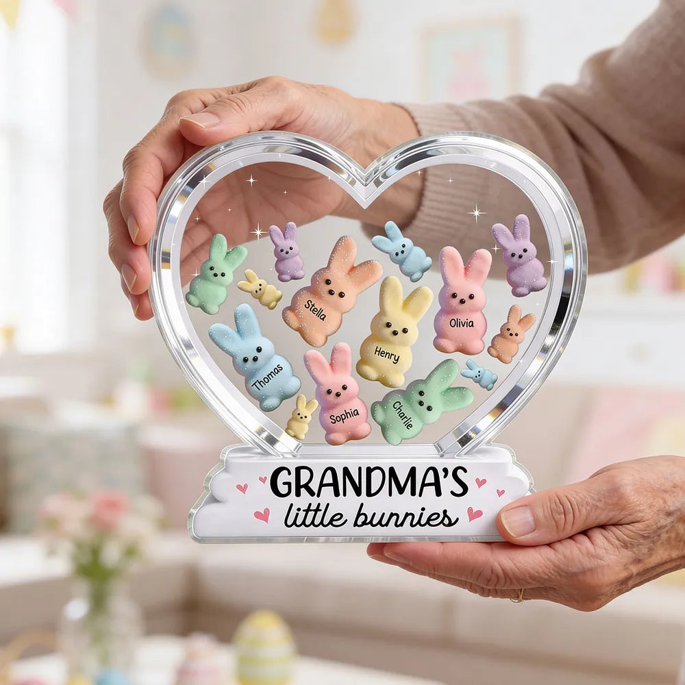 Personalized Shaped Acrylic Block Plaque Grandma's Little Bunnies Heart Easter Decor, Unique Gift for Grandma