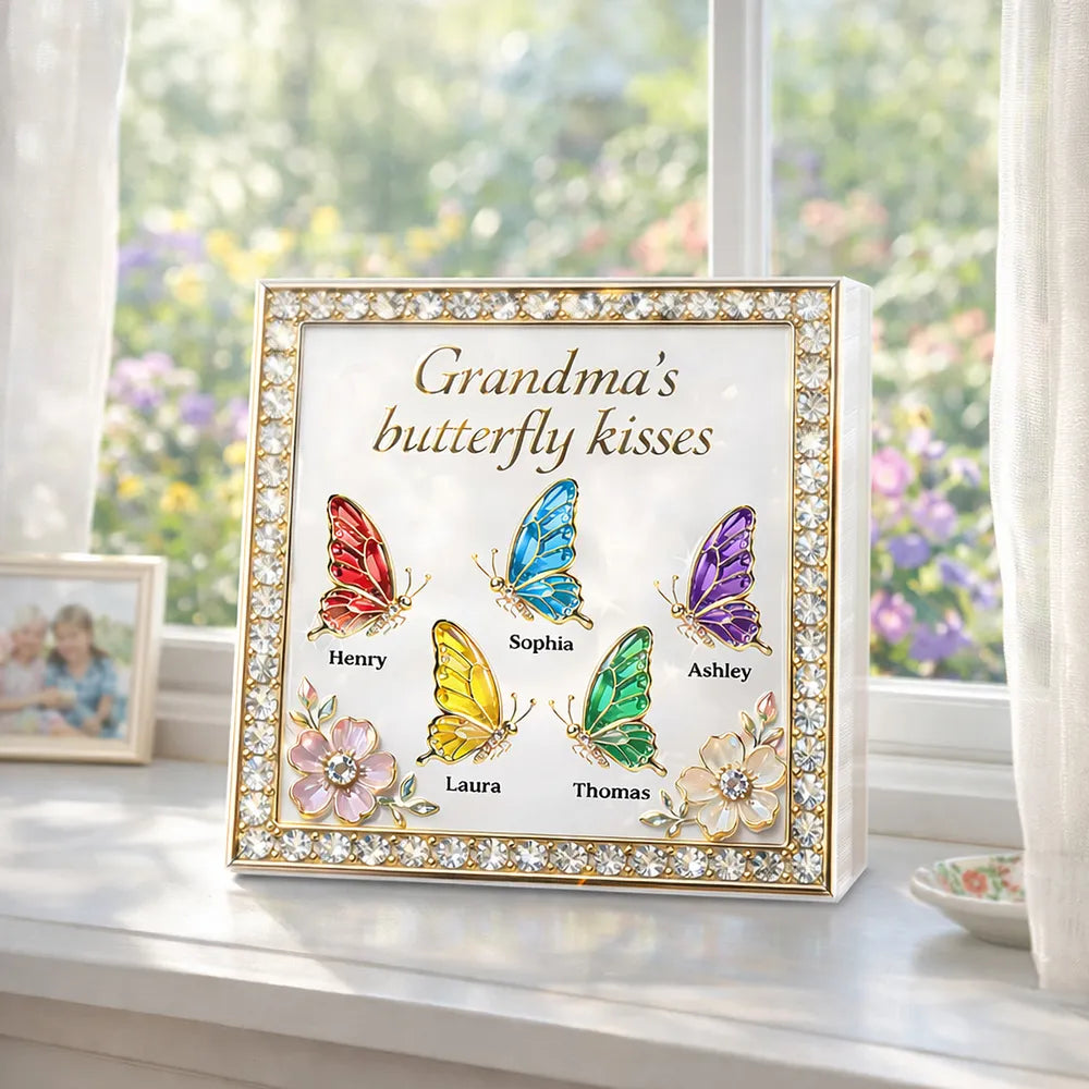 Personalized Shaped Acrylic Block Plaque, Grandma's Butterfly Kisses Shelf Decor, Unique Gift for Grandma or Mom