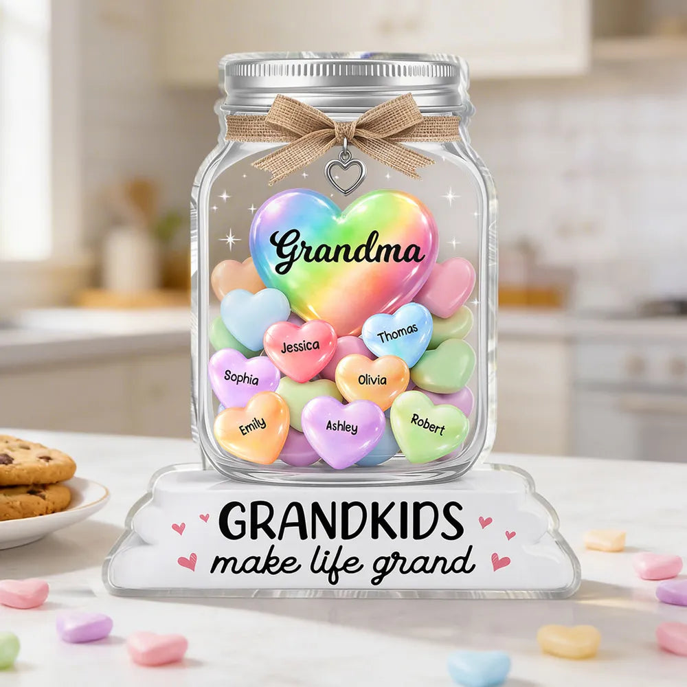 Shaped Acrylic Block Plaque for Grandma, Personalized Grandkids Candy Hearts Keepsake, Cute Home Accent Gift for Grandma