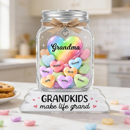 Shaped Acrylic Block Plaque for Grandma, Personalized Grandkids Candy Hearts Keepsake, Cute Home Accent Gift for Grandma